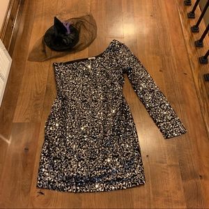 Adult Womens Black Silver Witch Costume Size L